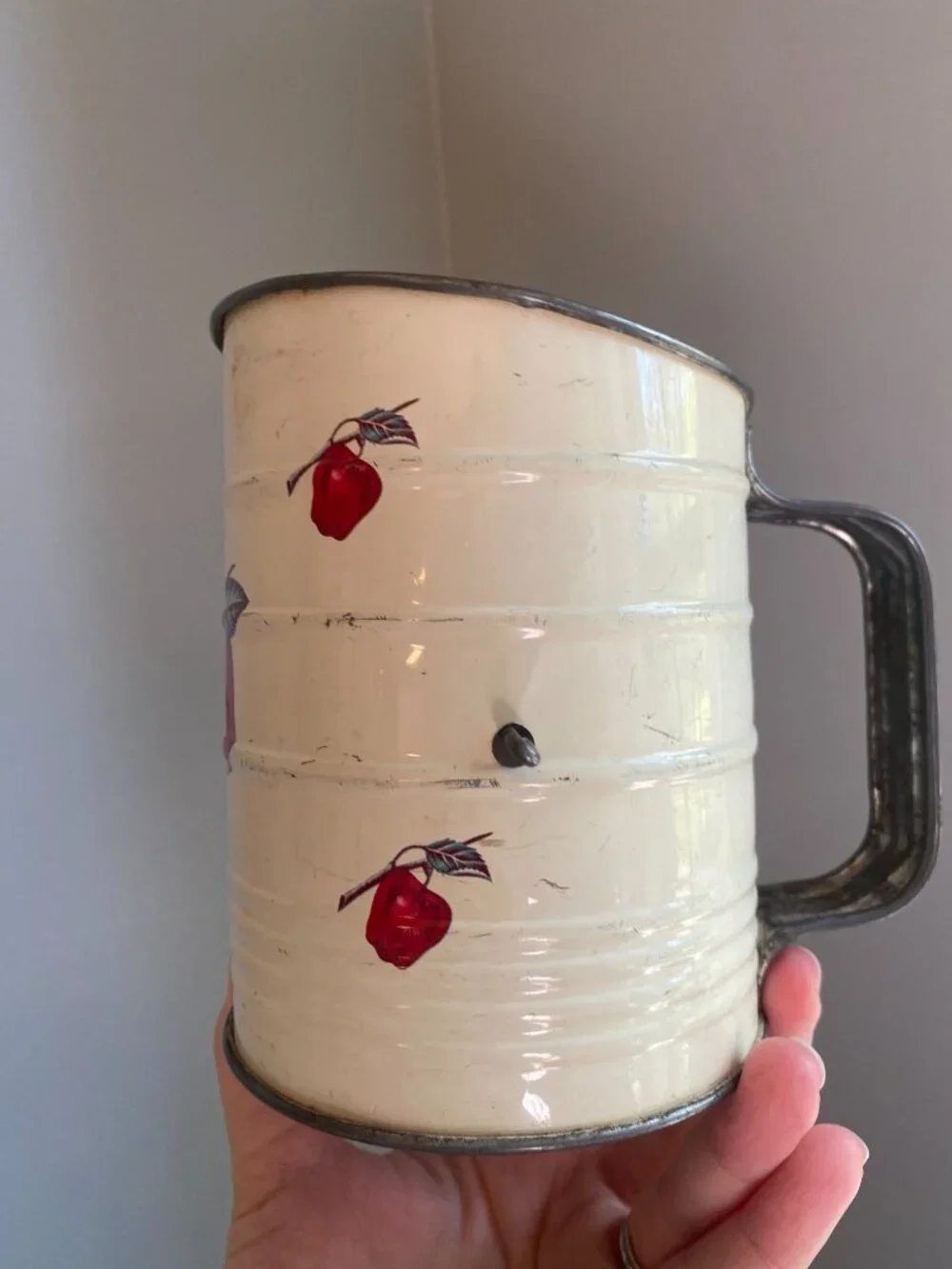 Vintage Metal Apple Flour Sifter With Hand-Crank